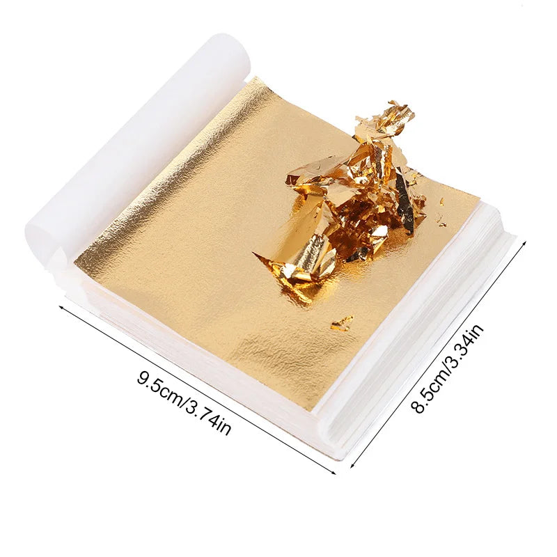 100Pcs Imitation Gold Foil Paper Leaf Sheets for Gilding Funiture Lines Wall Craft Hom close-up view