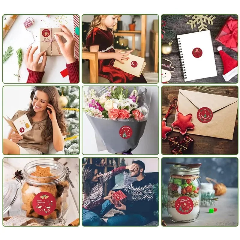 Merry Christmas Stickers | Round Roll Sticker Pack for Gift Wrapping and DIY Crafts lifestyle view