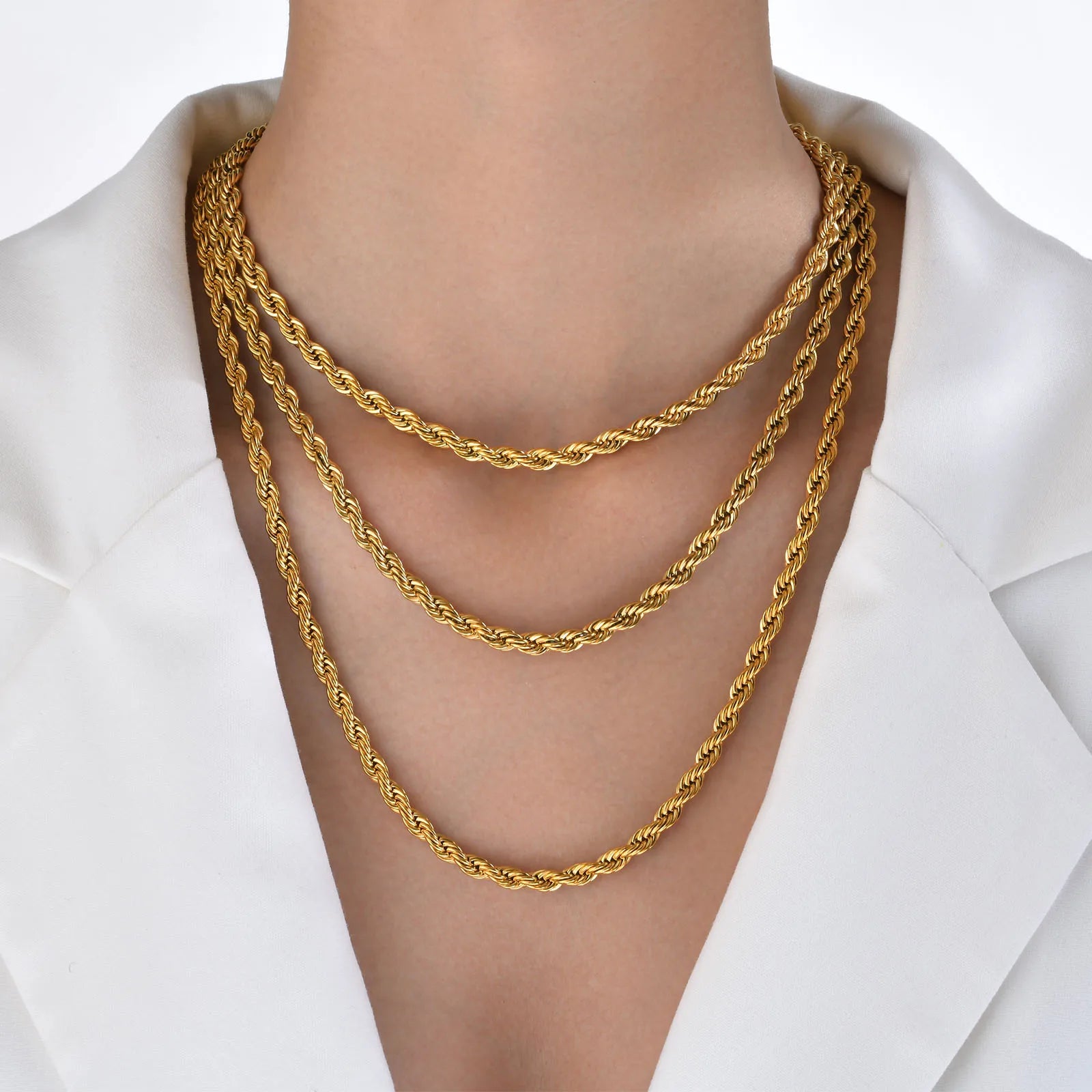 Vnox Dainty Gold Color Rope Chain Necklaces for Women Men,Chic Twisted Collar, Waterp alternate view