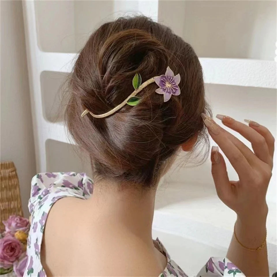 Metal Pearl Hair Claw Clip Women Hair Bun Twist Hairpin Flowers Headband Rhinestone B alternate view