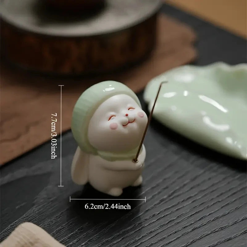 Cute Wishing Rabbit Incense Burner | Ceramic Home Fragrance Decor additional angle