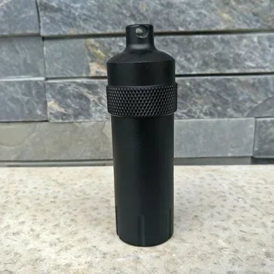 Aluminium Survival Pill Bottle | Waterproof Emergency First Aid Container additional angle