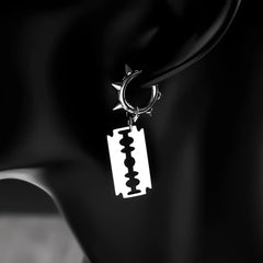 Gothic Punk Spike Rivet Razor Blade Hoop Earrings for Women Men Black Silver Color Stain detail view