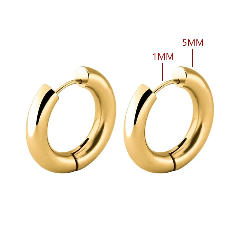 2pc Stainless Steel Small Hoop Earrings | Unisex Punk Hip Hop Huggie Earrings close-up view