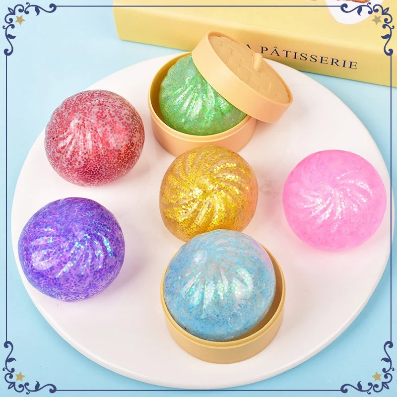 Mini Dumpling Squishy: Glitter Steamer Bun Squeeze Toy, Realistic Soft Food Decompres alternate view