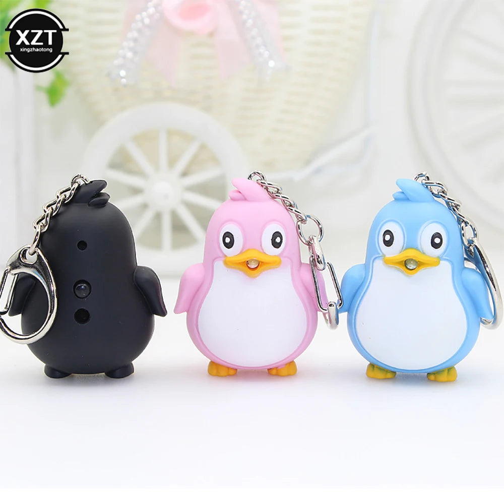 Adorable Penguin Keychain with LED Light and Sound | Fun Cartoon Car Pendant additional angle