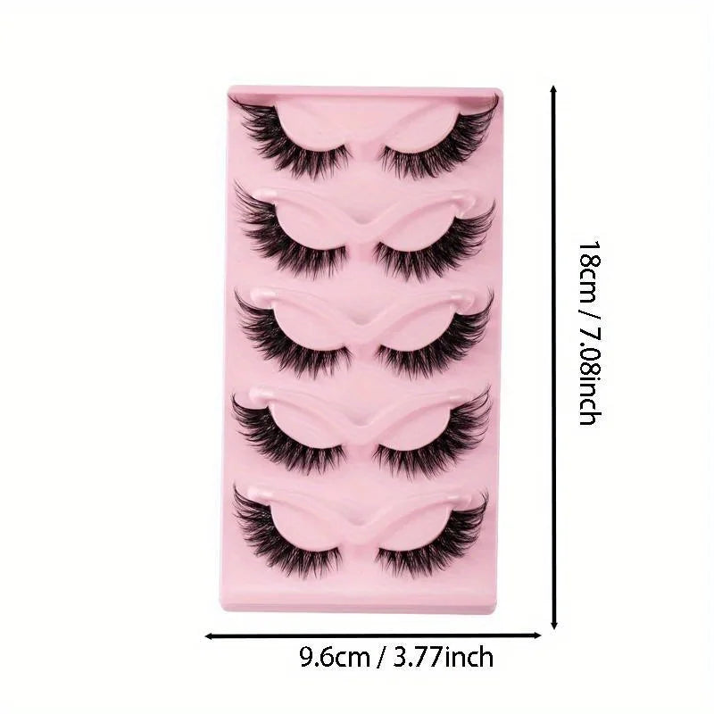 Value Pack 5 Pairs Long Natural Dramatic Cat Eye Lashes Winged Elongated Reusable Fake close-up view