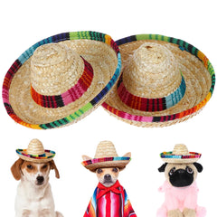 Colorful Mini Pet Straw Sombrero Hat | Dog Cat Sun Hat for Beach Parties