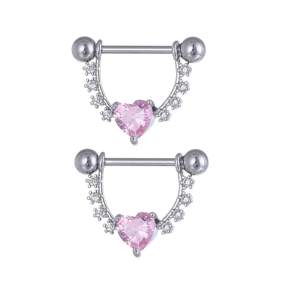 2pc 16G 14G Titanium Barbell CZ Zircon Nipple Shield Jewelry Women Anti-allergic Body alternate view