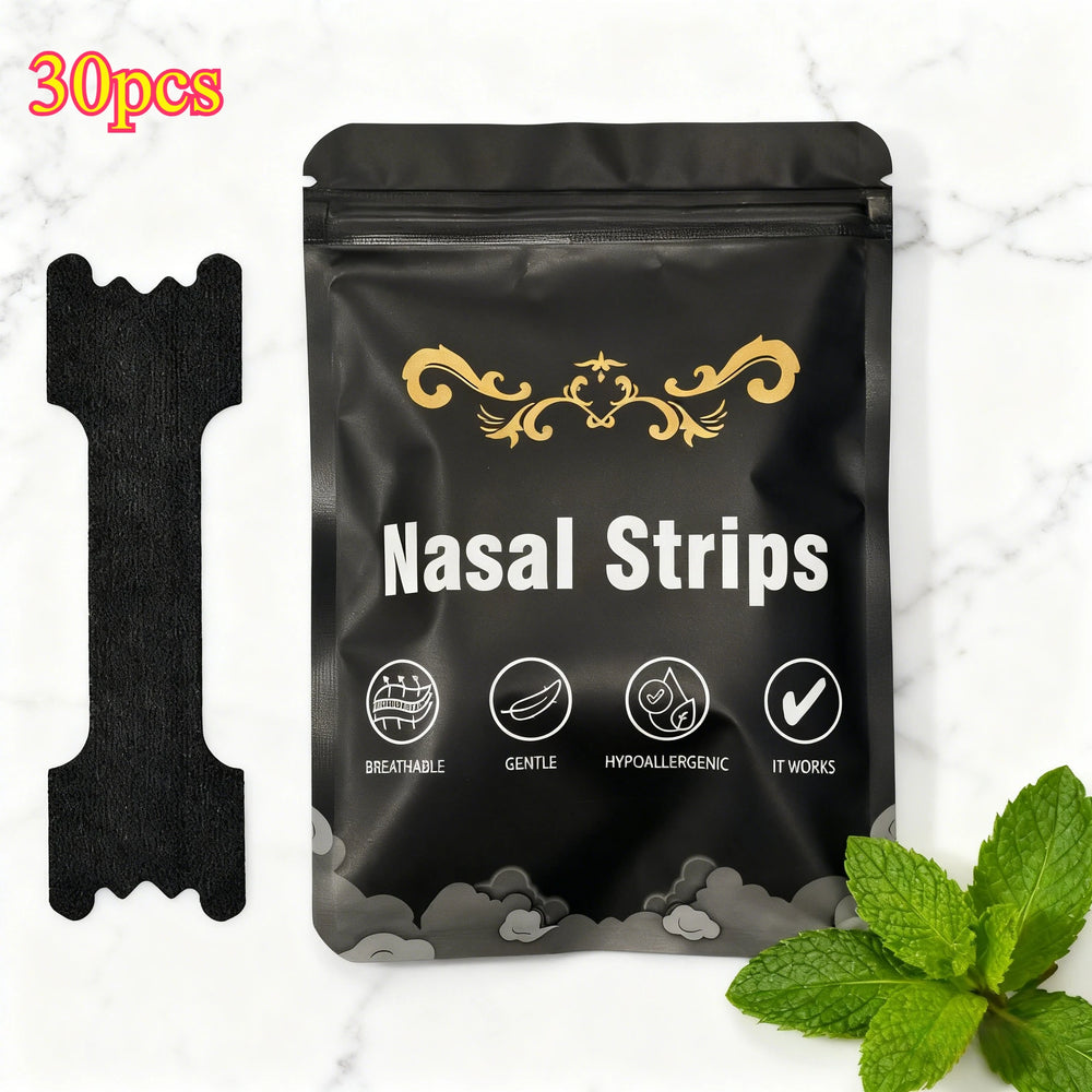 30 Pieces Black Adhesive Nasal Strips | Advanced Cough Relief Strips, Extra Long-Lasti close-up view