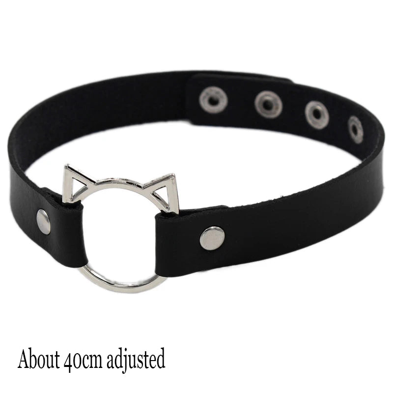 Gothic Bat Heart Lock Punk Choker | Black Leather Collar Necklace close-up view