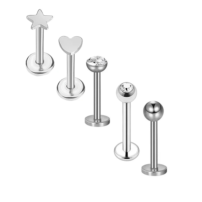 5pcs Tragus Stud Earring Set | Heart CZ Cartilage Piercing Jewelry alternate view