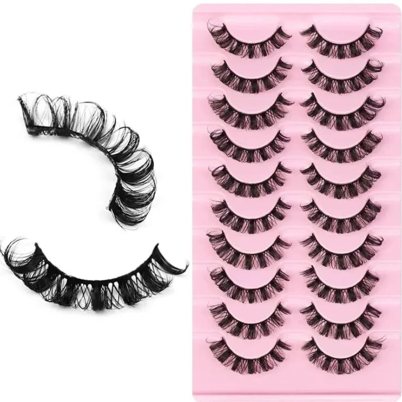 10 Pairs D Curl False Eyelashes Russian Volume Strip Lashes Fluffy Thick Wispy Fake Eyelashes for Party Stage Makeup