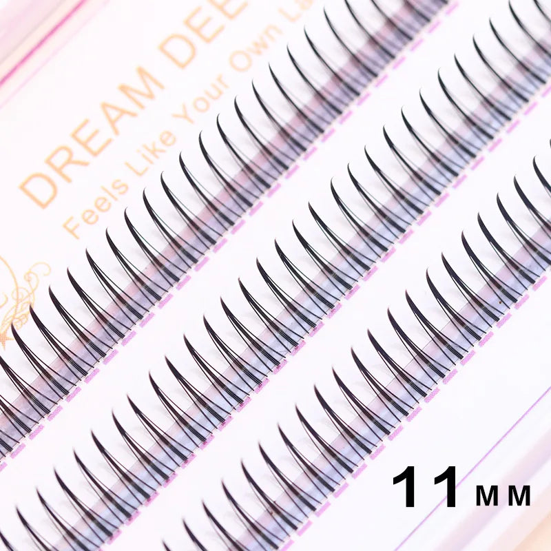Brown Lashes A Type False Eyelashes 8-12mm | Natural Fairy Lash Clusters for Korean Ma close-up view