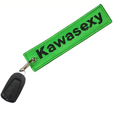JDM Kawasexy Logo Keychain | Double-Sided Embroidery Motorcycle Key Ring close-up view