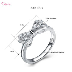 925 Sterling Silver Bowknot Bow Knot Cubic Zirconia Rhinestone Rings For Women Fashio alternate view