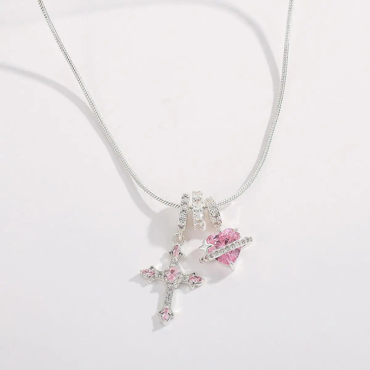 Heart Cross Pendant Necklace for Women Stainless Steel Necklace 14K Gold Plated Snake close-up view