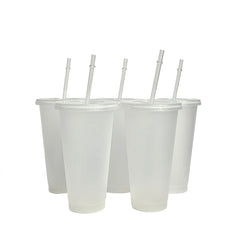 710ml White Straw Mug With Lid Color Changing Coffee Mug Reusable Cup Plastic Matte Fini detail view
