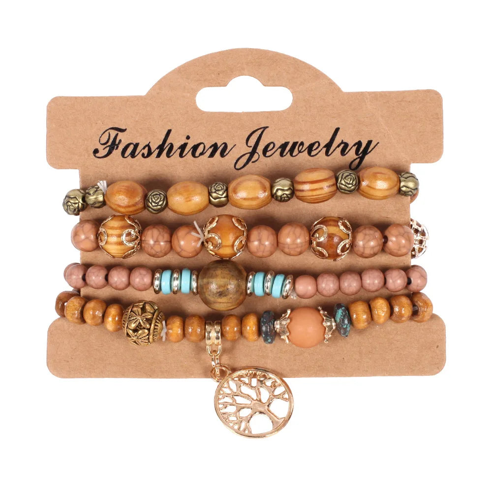Bohemian Handmade Beads Bracelet Set For Women Summer Colorful Beaded Chain Bangle Girls detail view