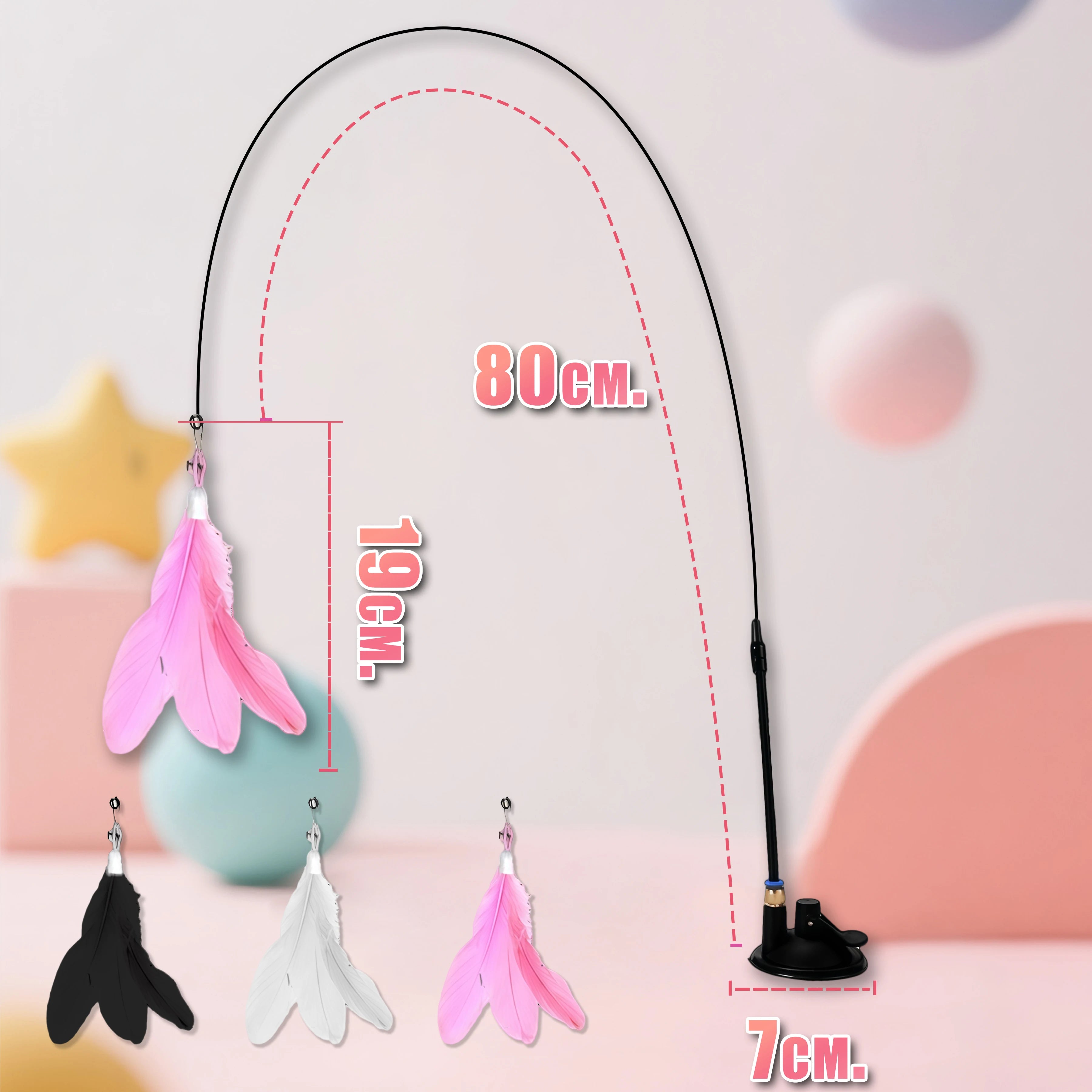 Long Pole Cat Teaser Toy with Steel Wire Feather and Sucker Cute Rotating Kitten Stic alternate view