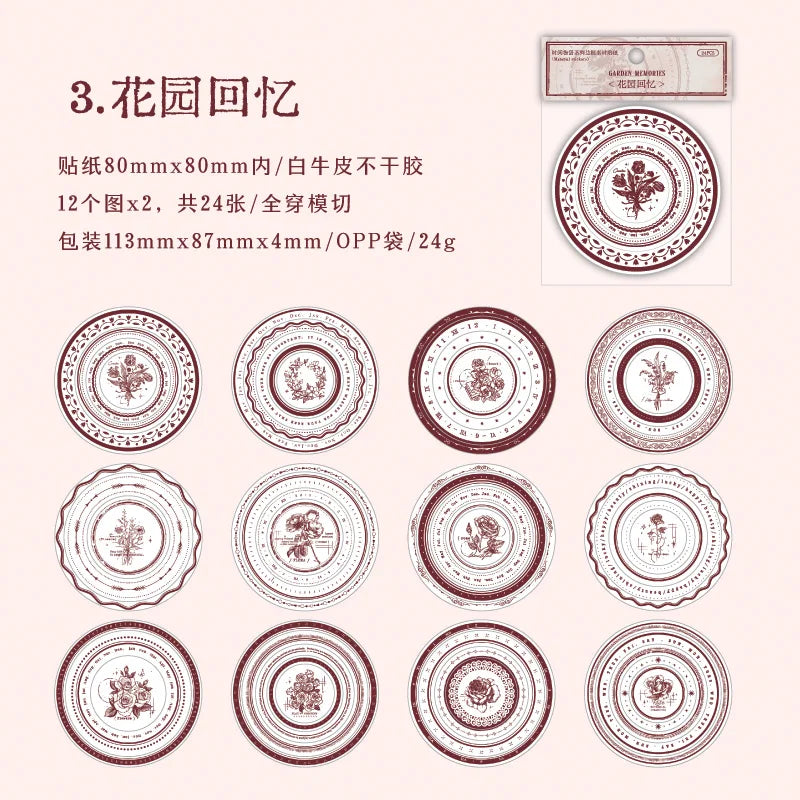 Vintage Round Stickers for Journaling | 24pcs Retro Collage Label Pack additional angle