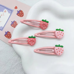 2 Pcs Cute Sweet Strawberry Hairpin Lovely Pink Hair Clips Girls Bangs Clips BB Snap C close-up view