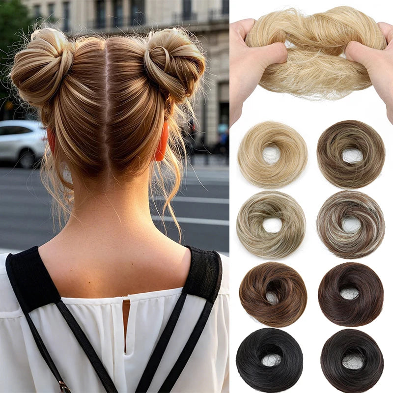 Elegant Synthetic Hair Bun for Women Soft Comfortable Chignon Style Elastic Rubber Band Scrunchy Upd