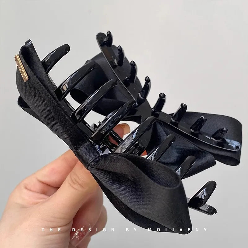 New Large Black Fabric Bow Grab Hair Clips Women's New Korean Style Hairpin Fashion Sh close-up view