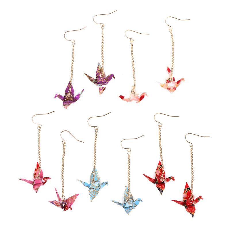 Origami Crane Earrings | Handcrafted Paper Bird Jewelry close-up view