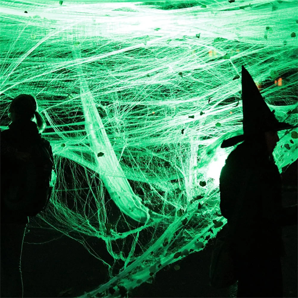 Halloween Decorations Artificial Spider Web Luminous Stretch lifestyle view