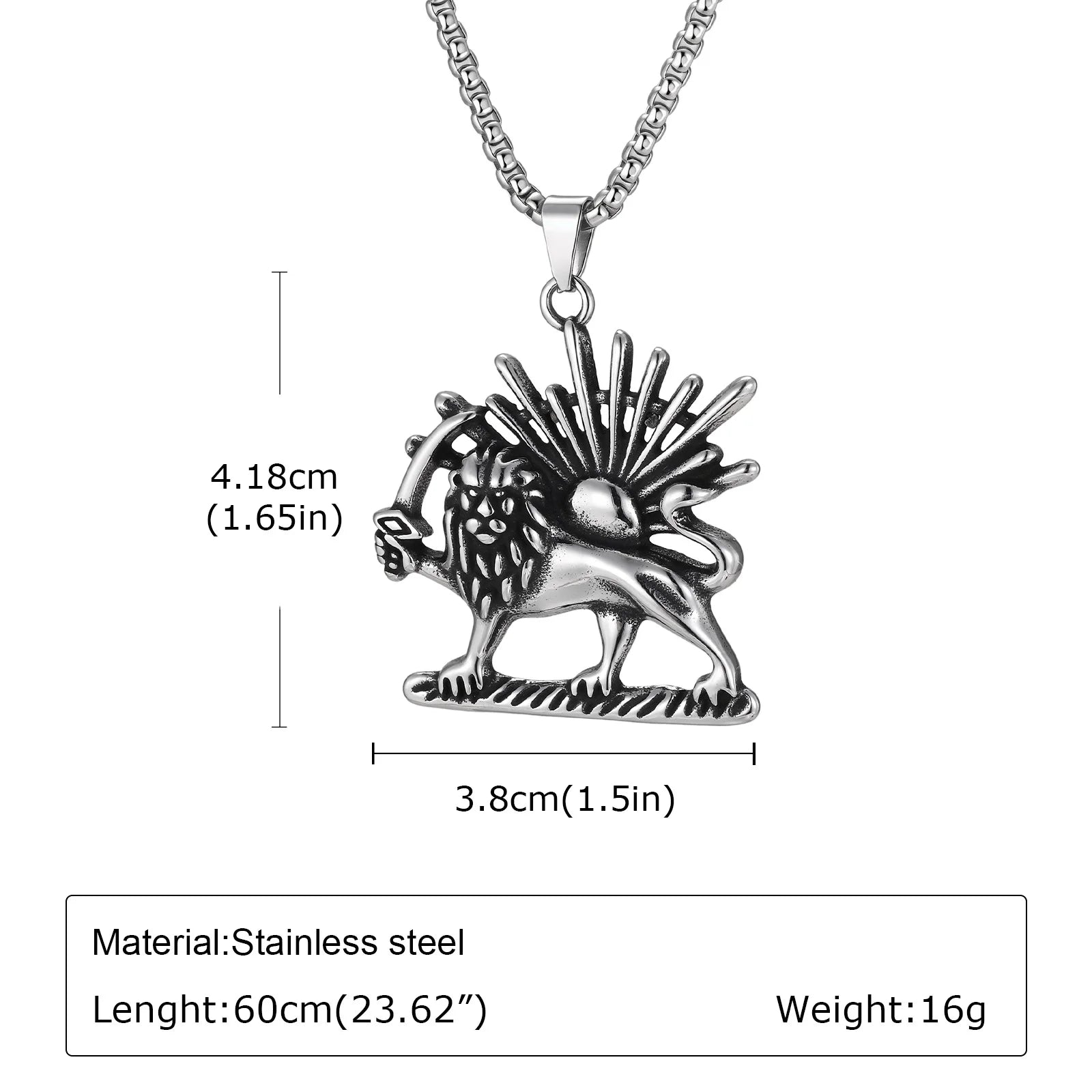 Men's Silver Color Geometric Pendant Necklace, Non Fading Stainless Steel Compass N additional angle
