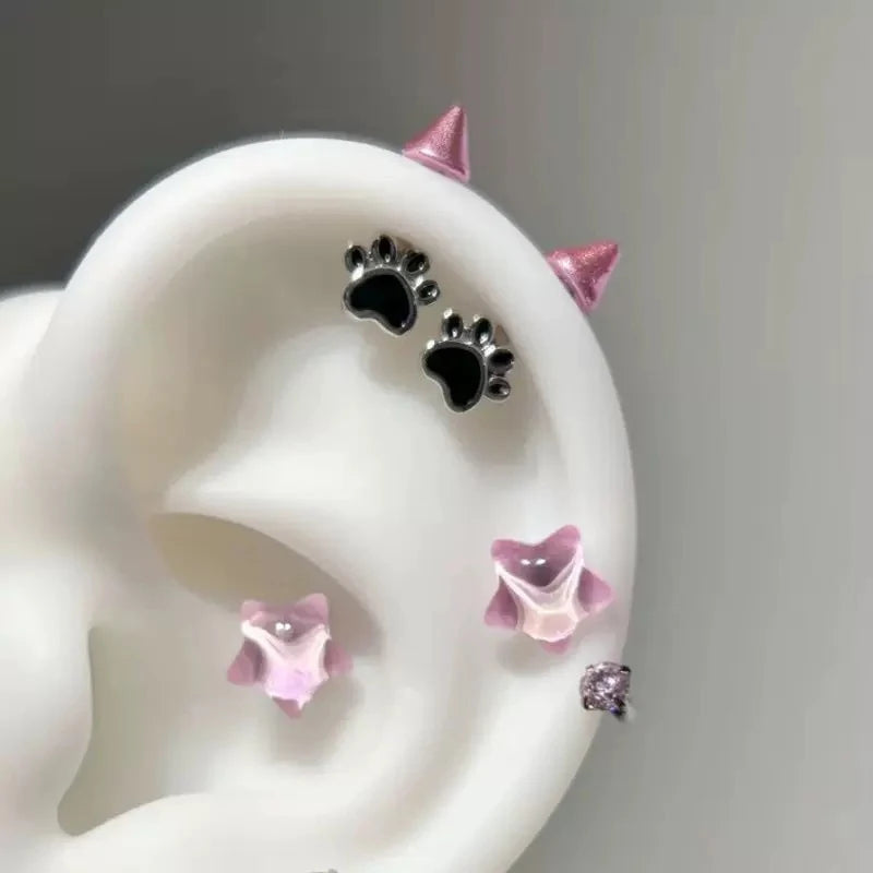 Cat Paw Devil Stud Earrings | Gothic Y2K Punk Earring Accessory lifestyle view