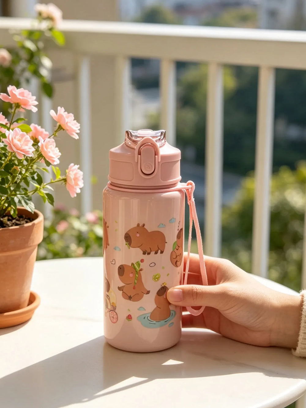 1 Piece 500ml (19 fl oz) Cartoon Printed Straw Cup, Summer Plastic Water Bottle, BP additional angle