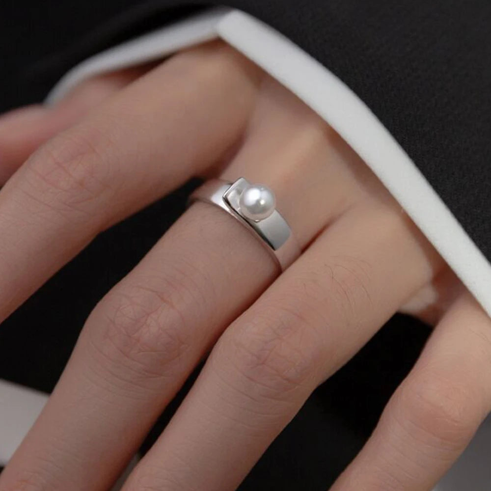 PANJBJ 925 Sterling Silver Pearl Irregular Ring for Women Shell Overlapping Hollow Sw lifestyle view