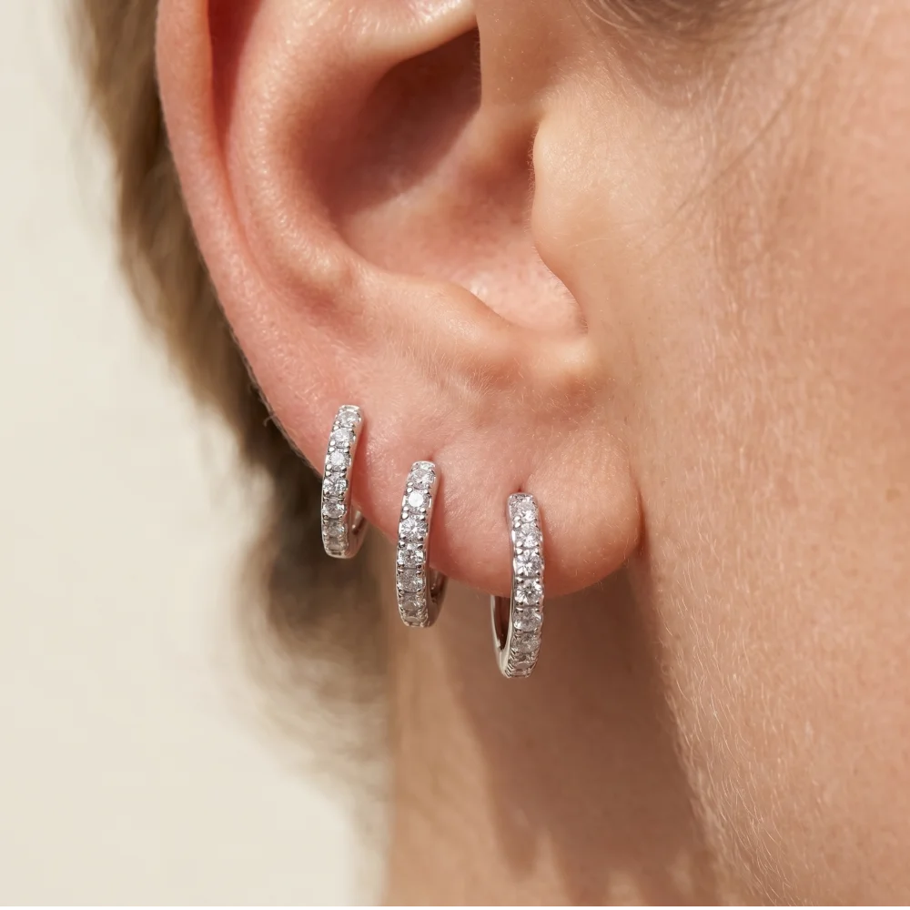 2/6PCS 316L Stainless Steel Minimalist Hoop Earrings Crystal Zirconia Small Cartilage close-up view