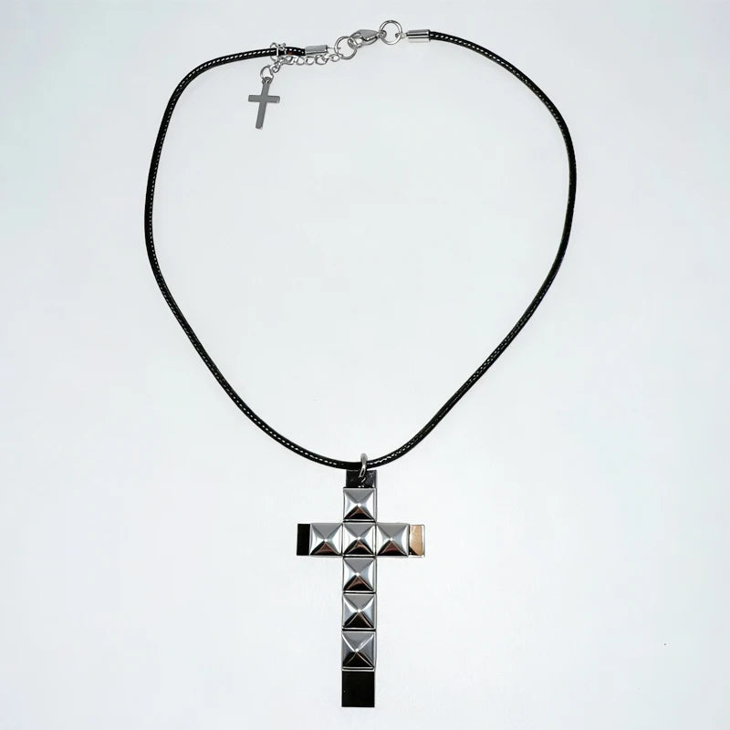 Rivet Cross Pendant Necklace | Punk Gothic Fashion Jewelry for Women additional angle
