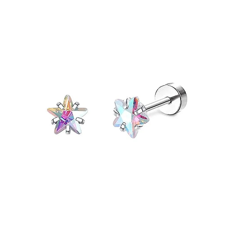 2pcs/lot 20G Star Heart Butterfly Stud Earring for Women Stainless Steel Crystal Earri close-up view
