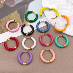 2pcs Candy Color Enamel Hoop Earrings | Sweet Summer Stainless Steel Jewelry detail view