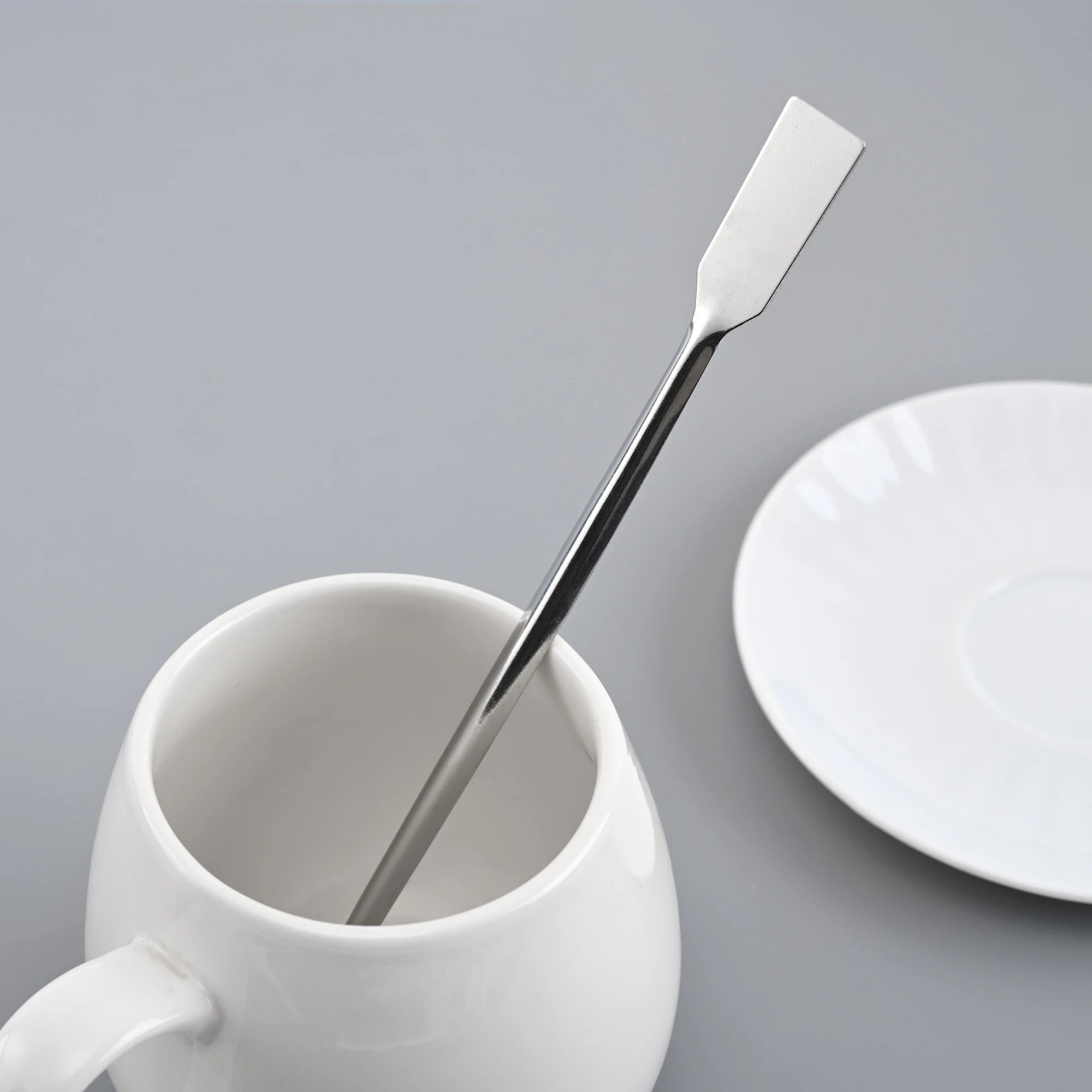 Double End Laboratory Medicine Spoon | Stainless Steel Sampling Scoop with Spatula additional angle