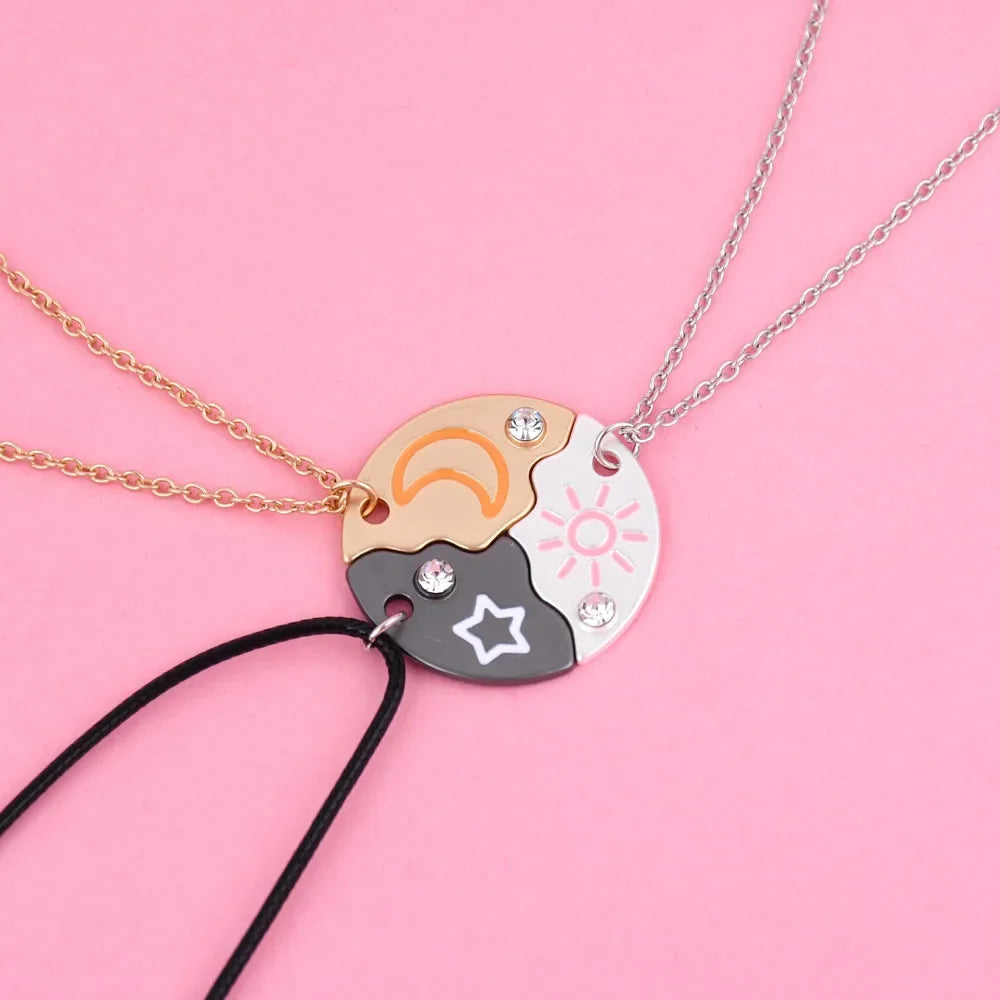 Elviragirl 3Pcs/set Sun Moon Star Pendant Necklace for Girl Kids Friendship BFF Neckl alternate view