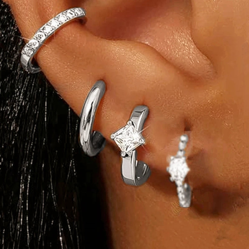 Huggie Hoop Earrings Set for Women | Crystal Zircon Tragus Cartilage Piercing Jewelry alternate view