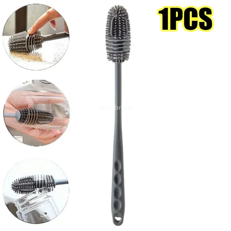 Silicone Milk Bottle Brush Cup Scrubber Glass Cleaner Kitchen Cleaning Tool Long Handle detail view