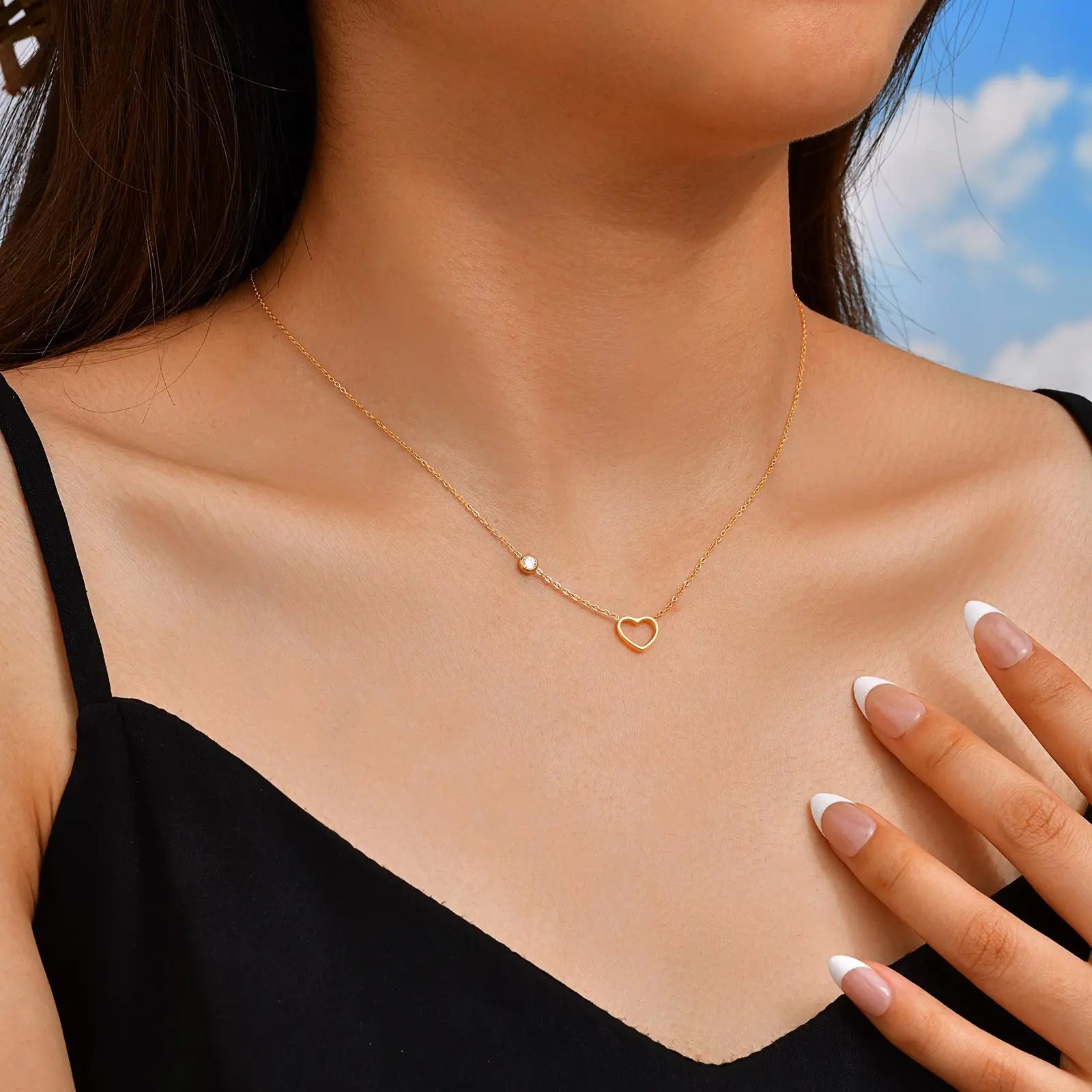 Layered Heart Pendant Necklace | Stainless Steel Minimalist Jewelry for Women additional angle