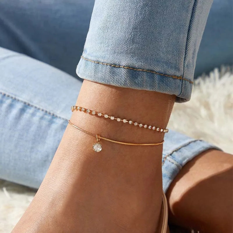 Modyle 2024 New Bohemia Handcuffs Anklet Multilayer Silver Color Foot Chain Fashion Ankl detail view