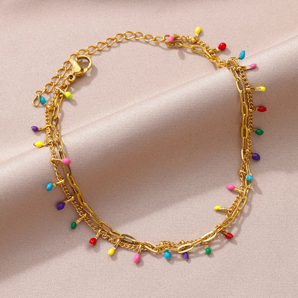 Colorful Boho Drops Anklets For Women Gold Color Stainless Steel Geometric Anklet Luxu close-up view