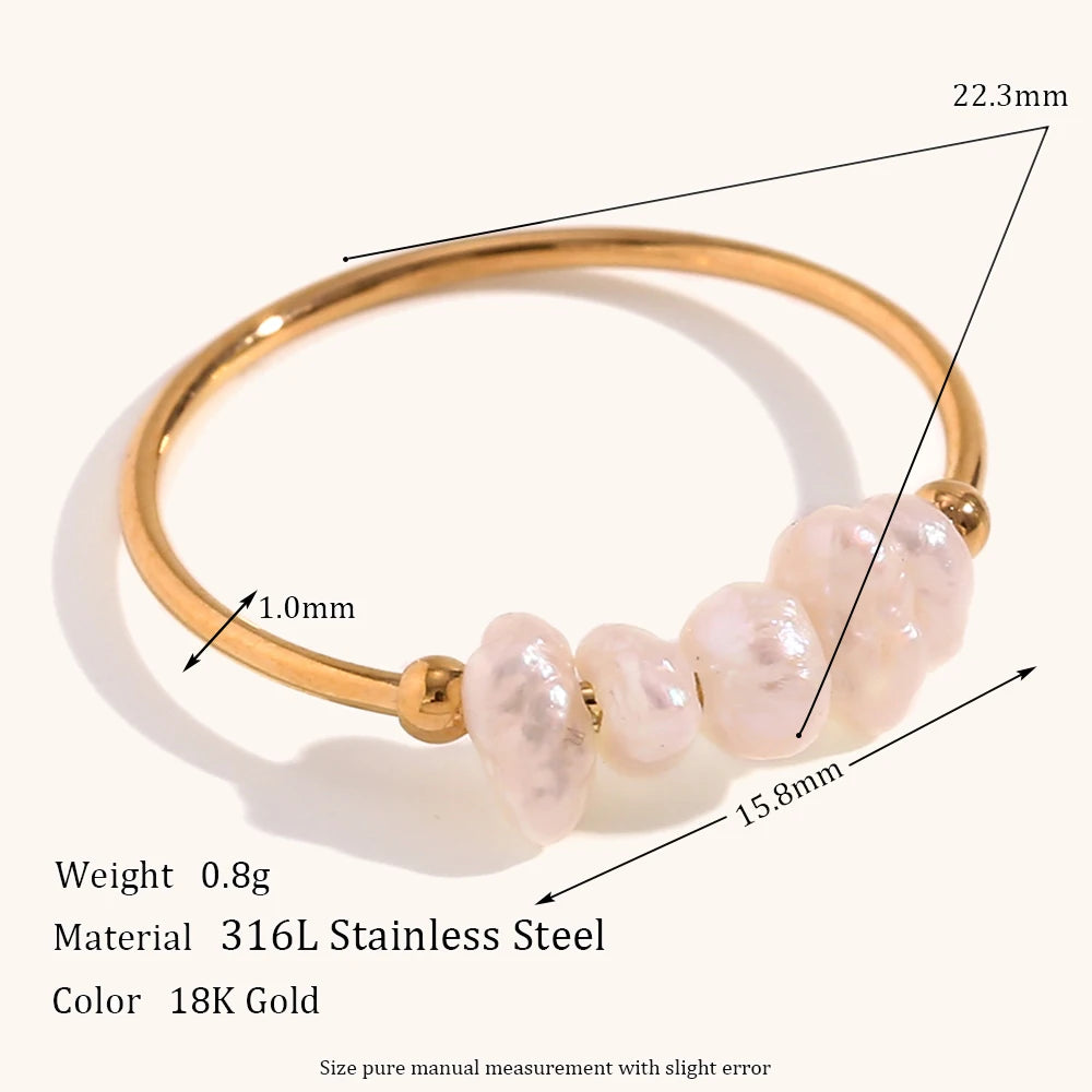 La. Muses Elegant Small Freshwater Pearl Stainless Steel Finger Rings Women Fashion additional angle