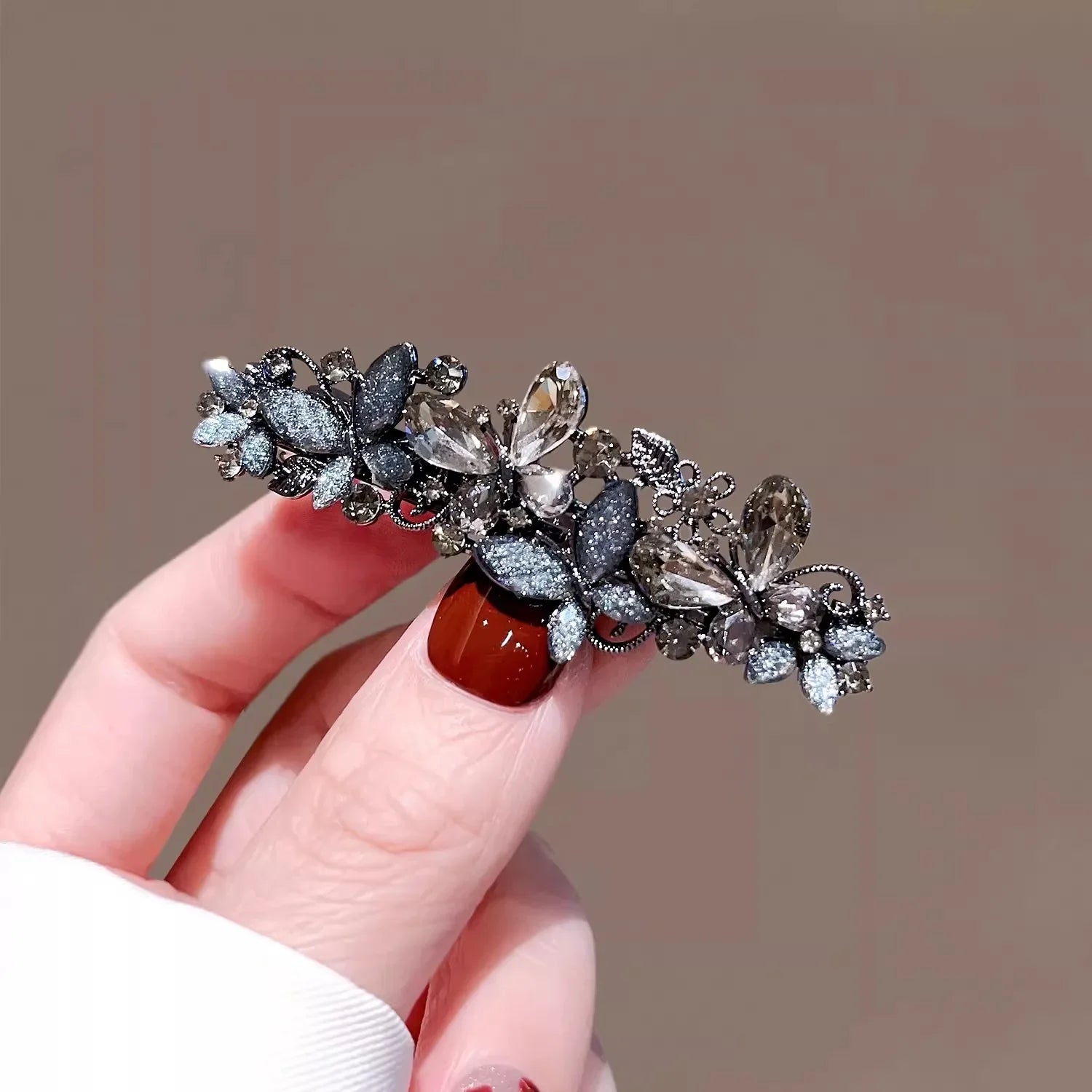 Elegant Glaze Crystal Butterfly Spring Clip Hairpin Fairy Women's Back of Head Half-tied Barrette France Style Hair Accessories