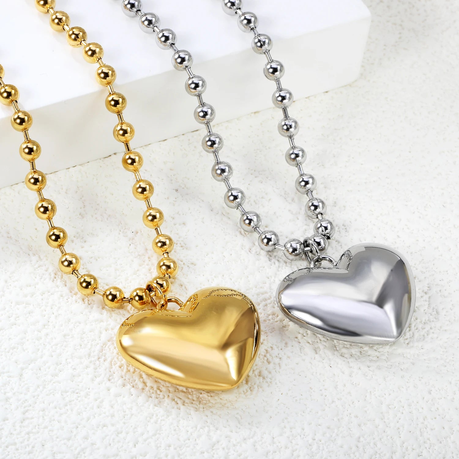 ASONSTEEL Heart Pendant Necklace | Romantic Gold Stainless Steel Choker for Women close-up view