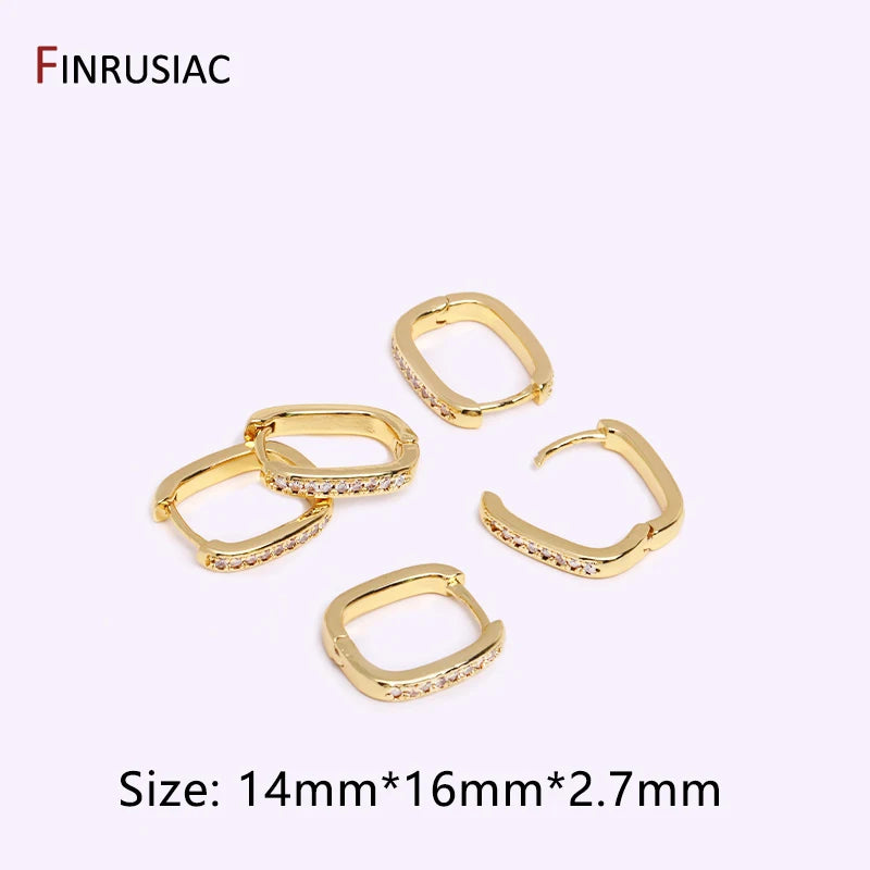 Gold Plated Brass Simple Hoop Earrings High Quality Women Earrings, Inlaid Zircon T additional angle