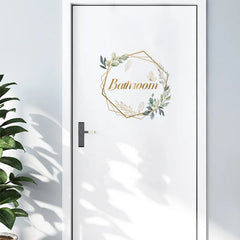 Green Plant Toilet Door Sticker Golden Letter Removable Self-adhesive Waterproof PVC alternate view